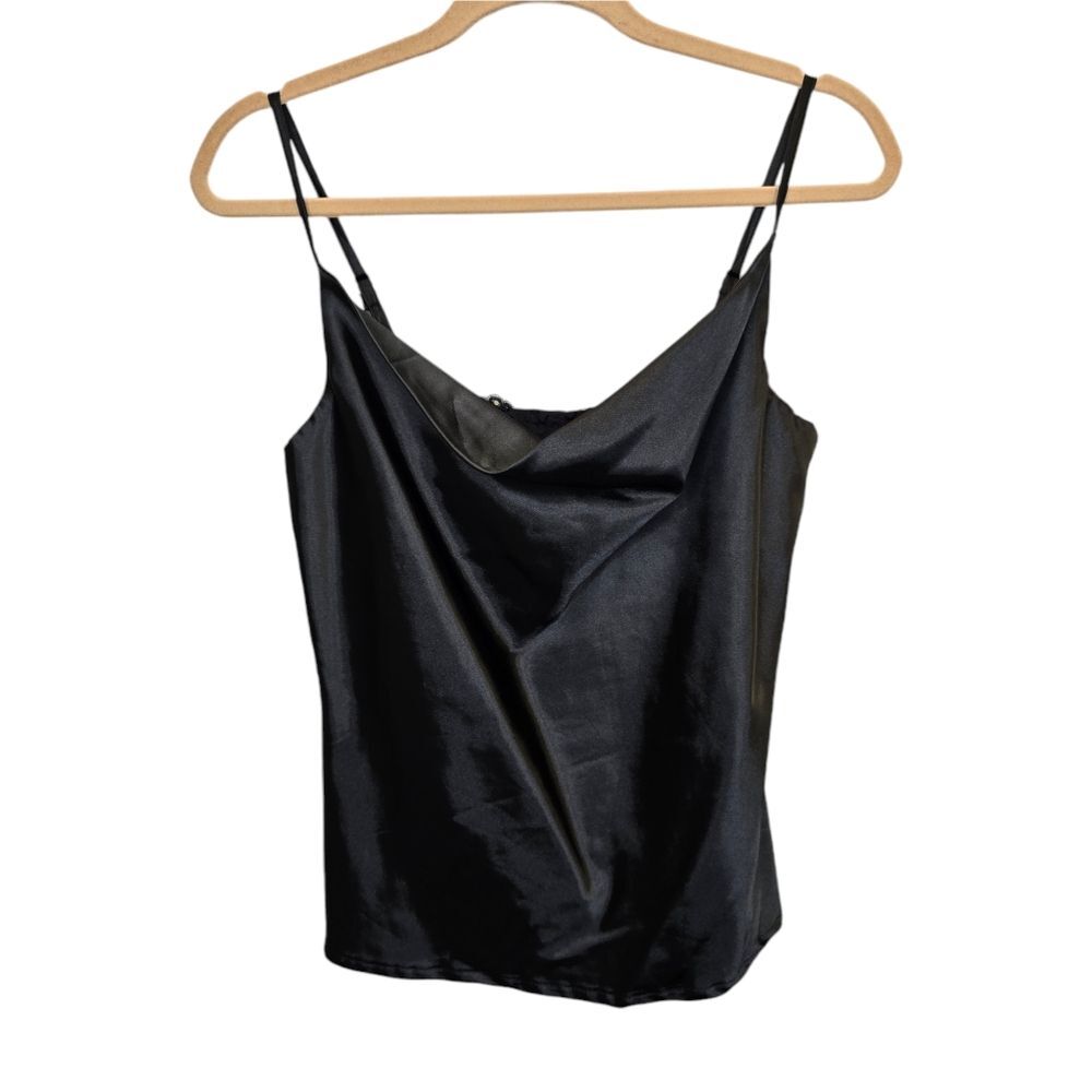 SHEIN Women's S (US 4) Black Satin Cowl Neck Lace Sleeveless Camisole Top